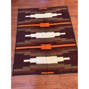 Vintage Biederlack Aztec Southwestern Brown Orange Blanket 56”X 70”